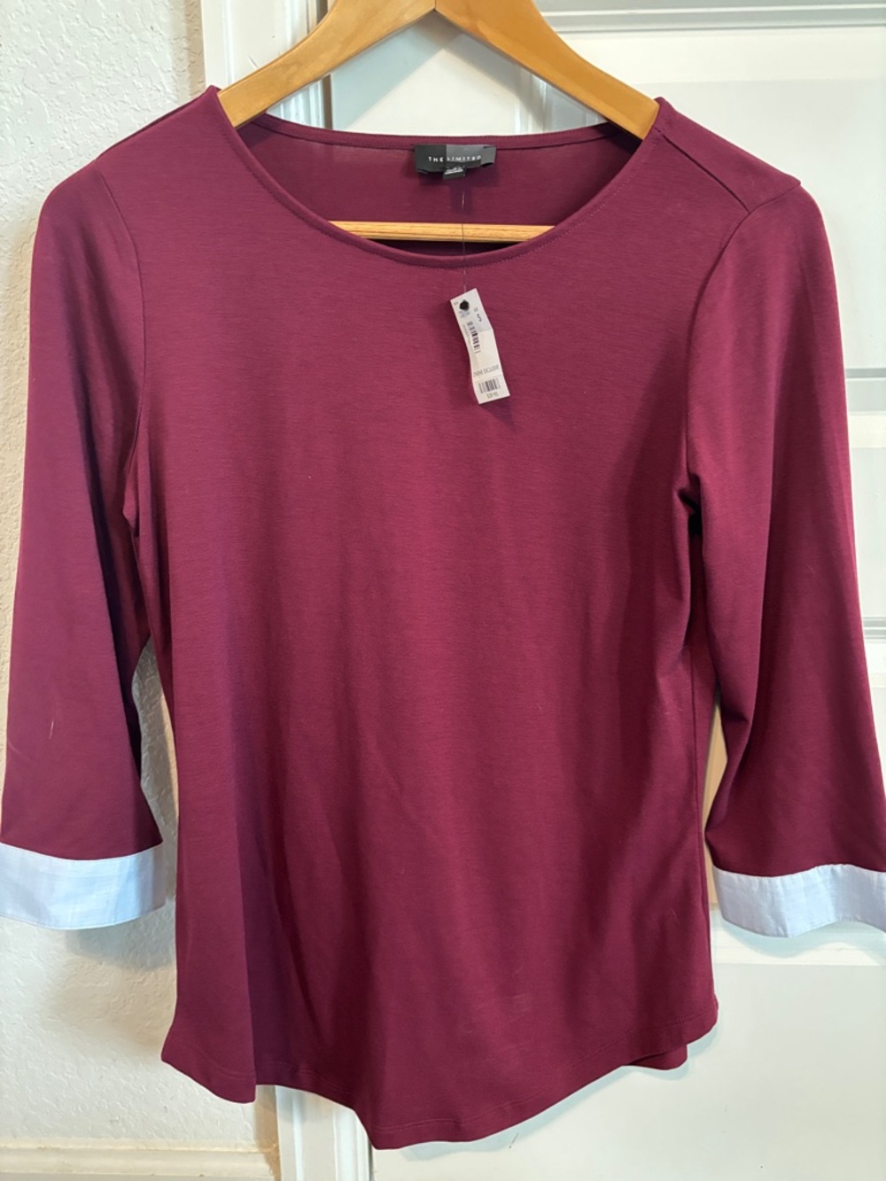 NWT The Limited maroon Long-Sleeve Crewneck Top with Contrast Cuffs